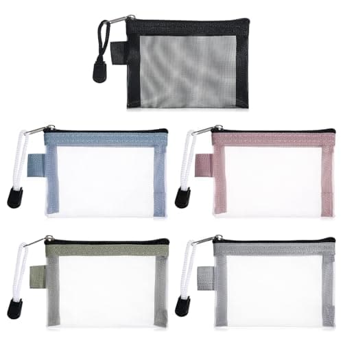 Image of 5 PCS Small Mesh Zipper Pouch Bags, Mini Zipper Mesh-Bags, Nylon Mesh Coin Purse, Makeup Organizer, Portable Travel Pouches for Small Items, Credit Card, Daily Toiletries (5 Colors, 3 x 4.3)