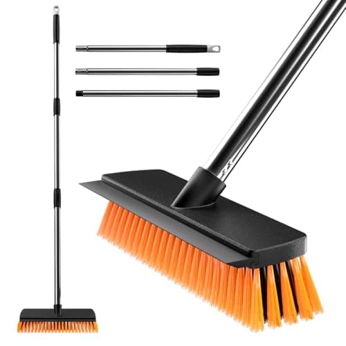 Image of JiveSnip Garden Broom Heavy Duty with Rubber scraper Outdoor Yard Brush for Sweeping Patio, Driveway, Deck, and Garden(10.2in)