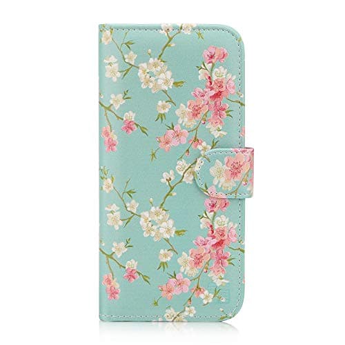 Image of 32nd Floral Series - Design PU Leather Book Wallet Case Cover for Apple iPhone XS Max, Designer Flower Pattern Wallet Style Flip Case With Card Slots - Spring Blue