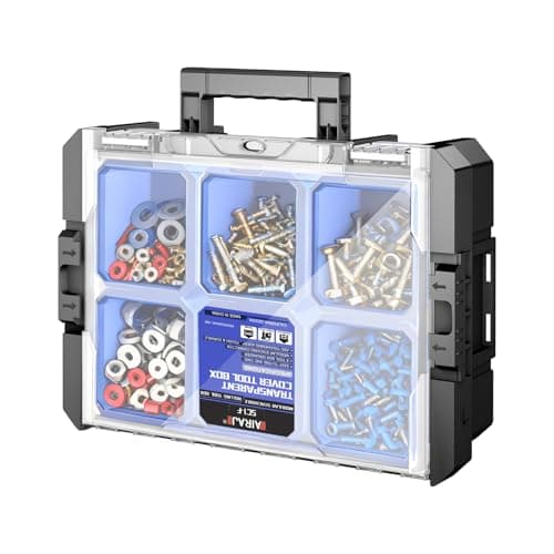 Image of Clear Lid Tool Box | AIRAJ Stackable Modular Tool Organizer Box Storage System | 6 Removable Part Boxes| Garage Storage | Home Repair | Professional Use | (SC1-F)