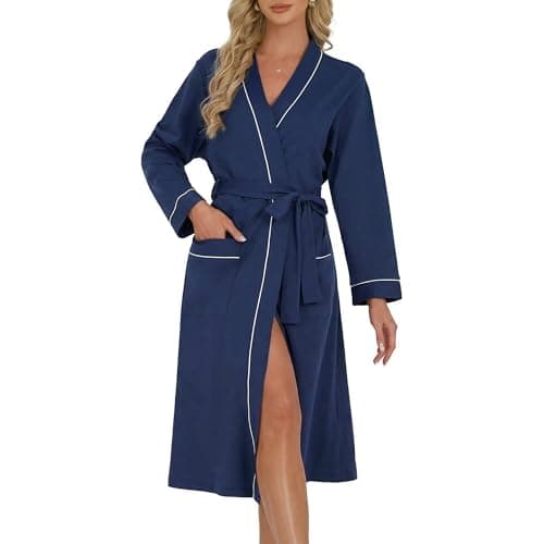 Image of U2SKIIN Womens Dressing Gown, Soft Shawl Collar Warm Spa Dressing Gowns(Navy,L)