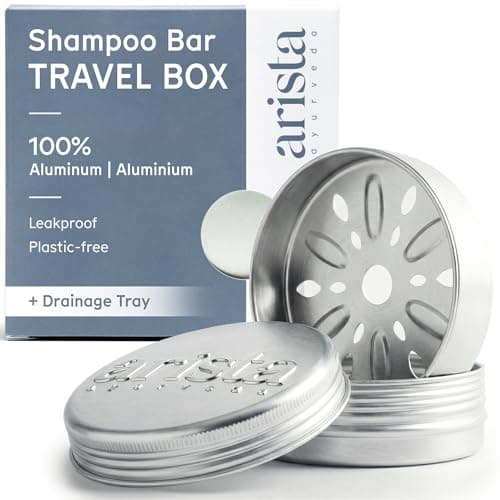 Image of Arista Shampoo Bar Holder, Aluminium Travel Soap Case with Lid & Draining Layer, Leakproof, Shatterproof, Compact & Portable for Camping, Gym or Bathroom
