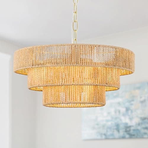 Image of Mikeru Bohemian Pendant Light, 40cm Rattan Pendant Light, E12 Head, 3 Lights Height Adjustable to 1.5m, Natural Rattan Fixture for Dining Room, Living Room, Bedroom, Hallway, Tea Room