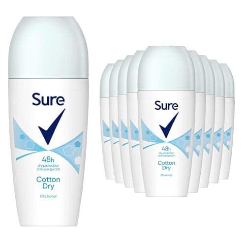 Image of Sure Antiperspirant Roll On Cotton Dry 48H Sweat and Odour Protection Roll On with Fresh, Light and Clean Scent Deodorant for Women, 50ml Pack of 12