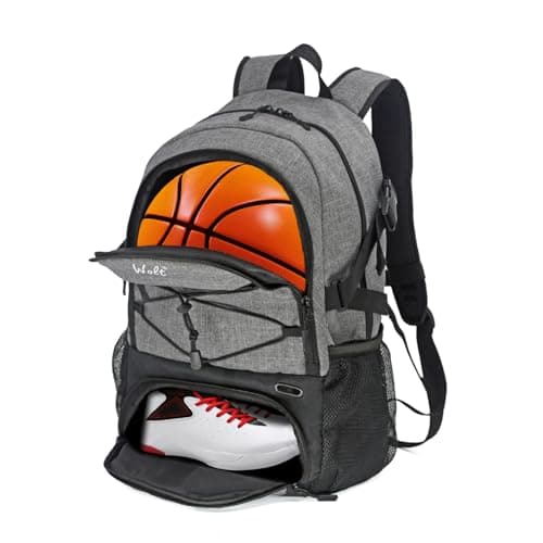 Image of Football Bag with Boot Compartment Basketball Backpack with Ball Holder Sports Backpack with Water Bottle Pocket for Men and Women, Grey