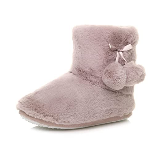 Image of AJVANI winter slipper pom pom faux fur lined knitted ankle boots size 9 42