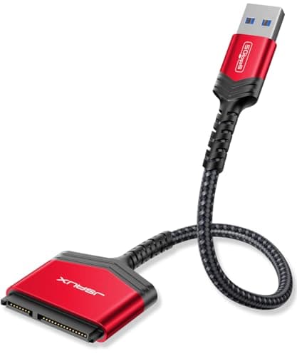 Image of JSAUX USB 3.0 to SATA Adapter, USB A 3.0 to 2.5” SATA III Hard Drive Adapter Aluminum Shell Nylon Cord USB 3.0 External Converter for SSD/HDD Data Transfer- Red