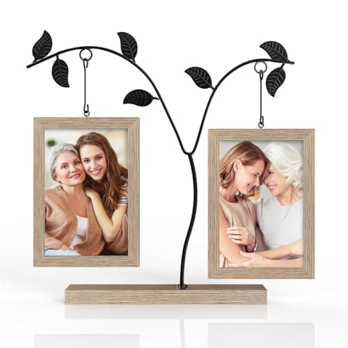 Image of Double Photo Frame 6x4,Photo Frame 6x4,with Double Layered Glass and Metallic Leaves,6 X 4 Picture Frame Designed To Hold 4 Photographs,Makes for a Thoughtful Gift for Mum or Grandma