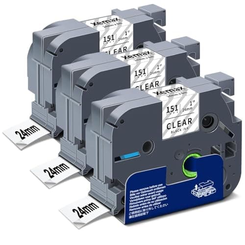 Image of 3X XemaX Label Tape Compatible for Brother Label Printer - Clear 24mm TZe-151 TZ-151 Black on Transparent Tape Cassette for Brother P-Touch Labeler PT-P750W D600 E500 E550W H500 P710BT P900 P950W