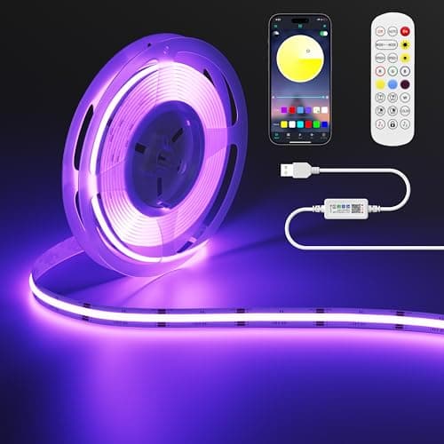 Image of OULARA RGB COB LED Strip USB 5V 3M 1800LEDs Colour Changing LED Strip Lights Multicolour Flexible Tape Light with Bluetooth App Control for TV, Bedroom, Party, DIY Decoration