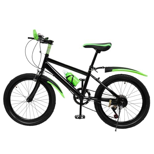 Image of Pinuox Kids Mountain Bike 20 Inch for Boys & Girls, 7 Speed Height Adjustable Bike with Kettle Holder, Storage Bag, Compass Bell, Children Bicycle 6-13 Years Old (Green)
