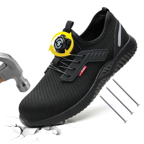 Image of Safety Trainers Men Steel Toe Cap Trainers Women Safety Shoes Work Boots Mens Steel Toe Breathable and Comfortable Work Shoes Fashion Lightweight Boots Black