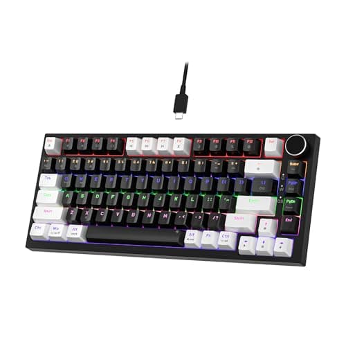 Image of NEWMEN GM326 Mechanical Keyboard,Wired Gaming Keyboard,75 Percent TKL Hot Swappable Compact LED Backlit USB C Gaming Mechanical Keyboard with Knob for PC Win Mac,QWERTY Layout,White/Black,Red Switches