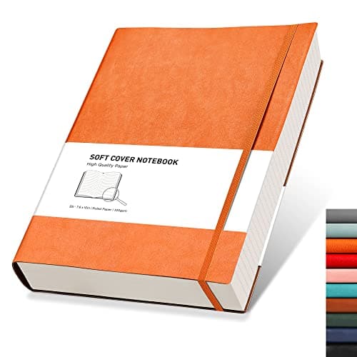 Image of RETTACY Notebook B5, Lined Journal Notebook with 320 Numbered Pages - Leather Hardcover Notepad, 100gsm Thick Paper, Writing Journal for Women Men Work Office School, 19 x 25 cm, Orange