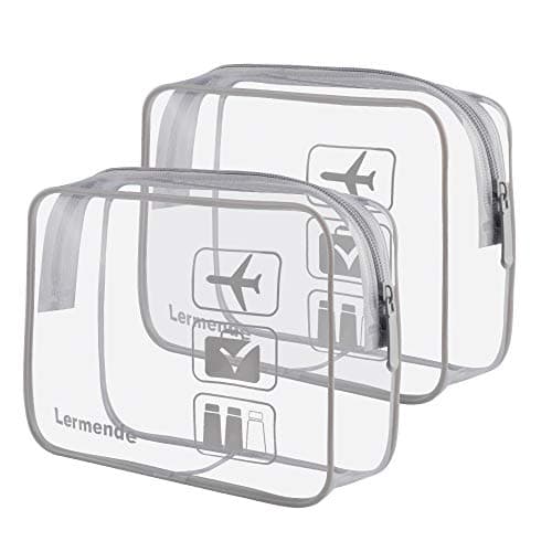 Image of 2pcs/Pack Lermende Clear Toiletry Bag TSA Approved Travel Carry On Airport Airline Compliant Bag Quart Sized 3-1-1 Kit Luggage Pouch (Grey)
