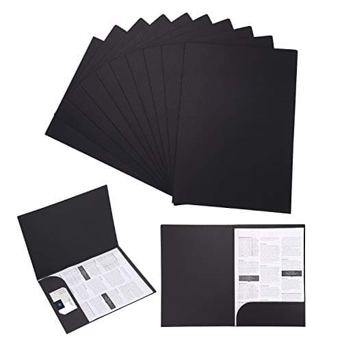 Image of IBLUELOVER 10Pcs A4 Kraft File Folders, Square Cut, Professional Conference Folder with Cards Slot, Black, 310x220mm (8.7x12.2 inch), 2 Pockets, 300gsm Paper, Classic Style