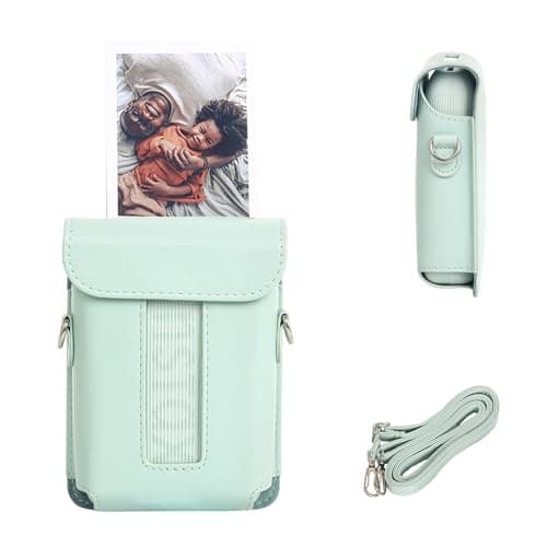 Image of VOVMOEYA for Fujifilm Instax Mini Link 3 Smartphone Printe,Mini Link3 Case Instax Mini Link3 PU Protective Case Convenient Magnetic Cover with Soft Microfiber Inner with Shoulder Strap -Sage Green