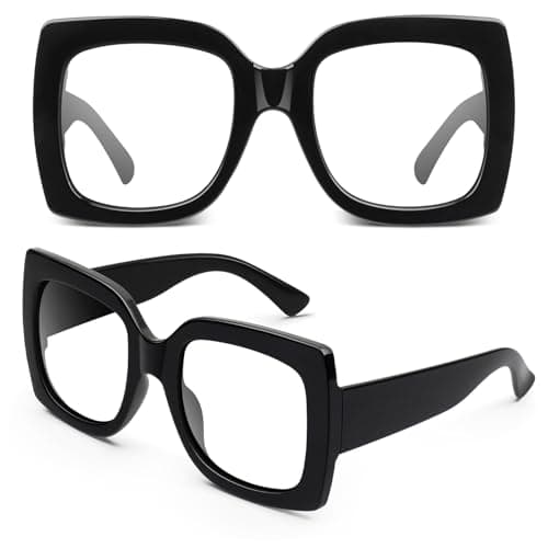 Image of GQUEEN Oversized Fake Glasses Women Men Retro Thick Big Square Frame Clear Lens UV400 Protection Fashion Eyeglasses,Black