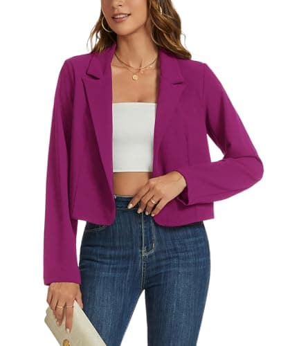 Image of MINTLIMIT Women's Cropped Blazer Long Sleeve Notched Lapel Short Blazers Casual Open Front Crop Blazer Jacket, Purple