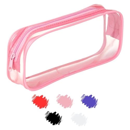 Image of Soul Projekt Clear Pencil Case for Exams, Small Pink Transparent Exam Pencil Case for Students, Portable Clear Makeup Bag, PVC Pouch See Through Toiletry and Cosmetic Bag, Back to School Supplies