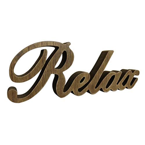 Image of CVHOMEDECO. Rustic Vintage Distressed Wooden Words Sign Free Standing "Relax" Tabletop/Shelf/Home Wall/Office Decoration Art, 12 x 4.25 x 1 Inch