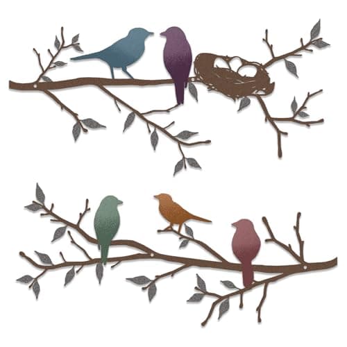 Image of Luccyle 2 Pcs Metal Birds Wall Art Garden Decoration, Love Birds on a Branch on Branch Silhouette Wall Decor colourful Leaves with Bird Outdoor Metal Hanging Wall Sculpture for Living Room Garden