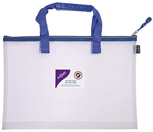 Image of Snopake A4++ High Capacity EVA Mesh Project/Book Bag [Pack of 1] Heavy Duty Bag with Soft Grip Carry Handle [Clear/Blue] 15871
