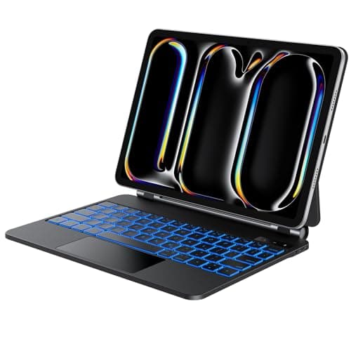 Image of For iPad Pro 11 inch Magnetic Keyboard Case (M4, 2024), OMOTON Bluetooth Wireless Magic Keyboard with Multi-Touch Trackpad, 7 Lights Backlit Keyboard Case for iPad pro 11 2024, QWERTY UK Layout- Black
