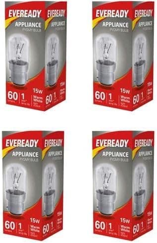 Image of 4 x EVEREADY 15W Pygmy Light Bulbs, Bayonet Cap B22 BC B22d 240v, Clear Sewing Machine/Appliance Lamps/Night Light/General Purpose Lightbulbs, Mains 240V