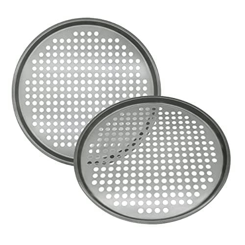Image of Maxi Nature Pizza Tray Set of 2 - Non Stick Baking, Even Heat Distribution - Pizza Pan for Oven - Perforated Stainless Steel for Crispy Crust - 13 Inch, 33 cm