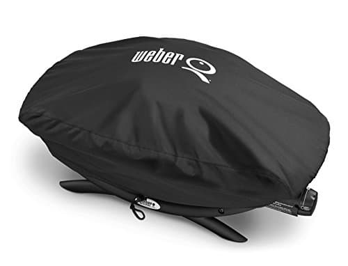 Image of Weber Premium BBQ Cover/For Q 200/2000 Series Barbecues, Breathable Water-Resistant Fabric with UV Protection and Drawstring Closure, Black, 32 x 48 x 82 cm