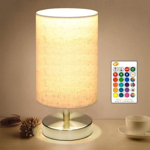Image of COOLWEST Bedside Table Lamp, LED Modern Nightstand Desk Lamp, Remote Dimmable RGB Color Changing Modes for Bedroom, Living Room, Childrens Room, Office (E27 RGB Bulb Included)