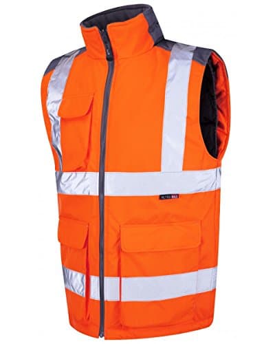 Image of Leo Workwear Torrington Hi-Vis Warm Quilt Lining PU Coated Polyester Bodywarmer, XX Large, Hi-Vis Orange