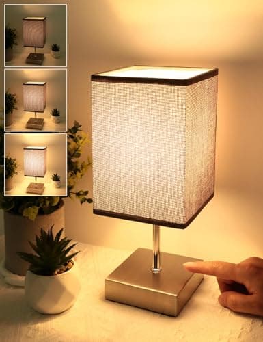 Image of HSLighting Touch Lamps, Bedside Lamps Touch Control Table Lamp 3-Way Brightness Dimmable Small Lamp with Metal Base LED Desk Lamp Minimalist Nightstand for Bedroom Living Room Gift, Square