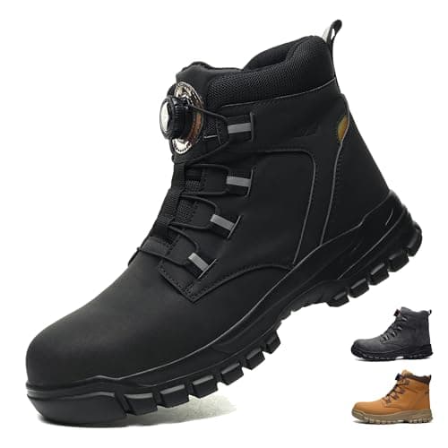 Image of COOU Steel Toe Cap Boots Mens Womens Waterproof Work Boots Anti Slip Lightweight Ankle Support Quick Lace Safety Boot Black 7UK