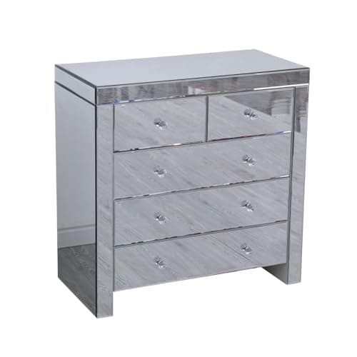 Image of EFWOOD Large Mirrored Storage Dresser, 5/4 Drawer Mirrored Chest of Drawers for Bedroom,Living Room,Hallway (5 drawers chest)