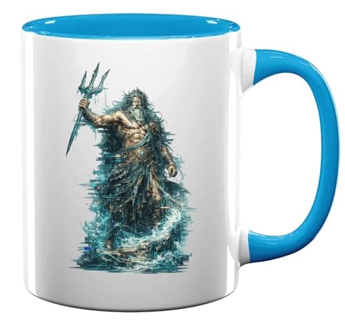 Image of Majestic Oceanic Warrior God Ceramic Tea Coffee Mug Light Blue