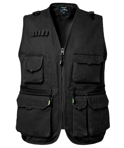 Image of KTWOLEN Men's Outdoor Multi-Pocket Utility Vest Lightweight Cotton Gilet Travel Fishing Hiking Photography Sleeveless Jacket, Black, XL