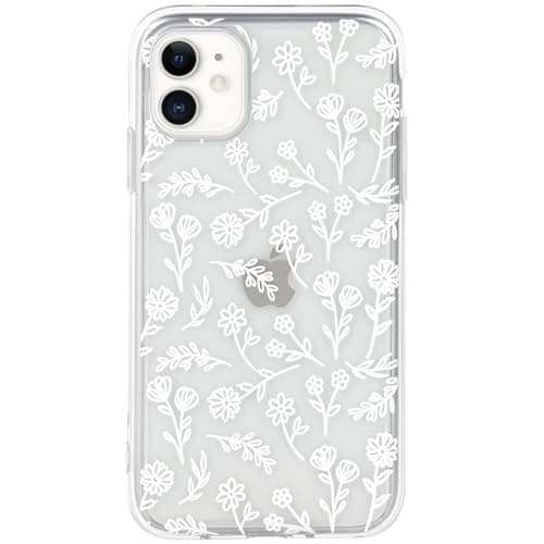 Image of Mouzor Cute Floral Case Compatible with iPhone 11, White Flowers Aesthetic Pattern Print Soft TPU Drop Protection Cases, for Girls Women 6.1", Clear