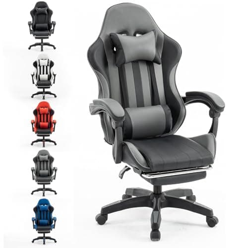 Image of Millhouse Gaming Racing Desk Chair with Adjustable Lumbar Support, Footrest, and Head Pillow, X2022 (Grey)