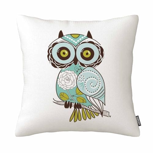 Image of GSRONY Owl Throw Pillow Covers Cartoon Green Cute Cartoon Owl Cushion Pillow Case Home Decor Pillowcase 18x18 Inches