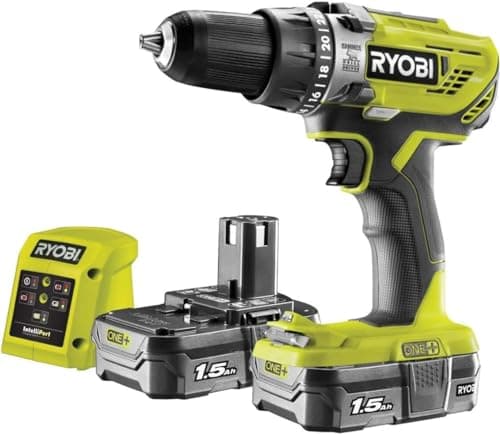 Image of Ryobi ONE+ 18V 1.5Ah Trigger Switch Variable Speed Brushed Li-ion Cordless Combi Drill 2 Battery R18PD3-215SK (H) 564mm (L) 386mm (W) 314mm