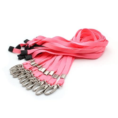 Image of EasyBadge Pink Lanyards for ID Badges with Safety Breakaways and Metal Lobster Clips - Pack of 10