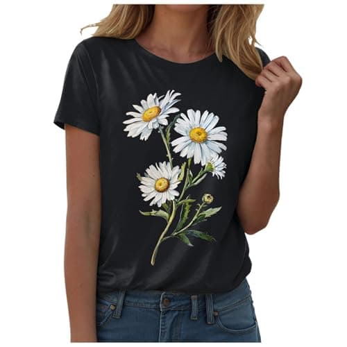 Image of Women's t-Shirts Sunflower Shirts Vintage Flower Graphic Tees Shirts Inspirational Tees Casual Shirt Tops Womans Tops (Black, XL)