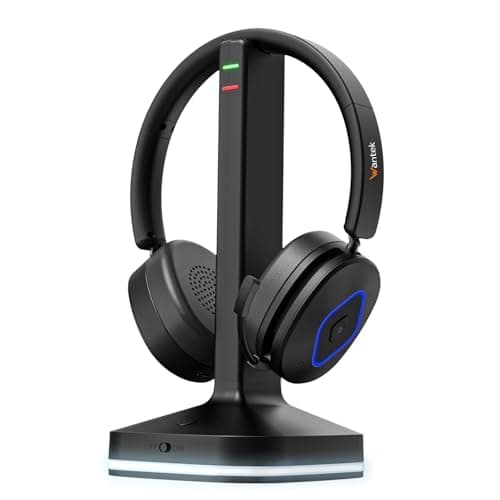 Image of Wantek Wireless Headset, Bluetooth Headset With Microphone Noise Canceling & USB Dongle, On Ear Headset with Charging Dock & 50hrs Working Time for Computer/Mobile Phones/Ms Teams/Skype/Office