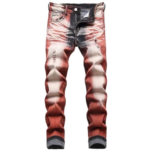 Image of Men's Slim Fit Stretch Jeans Ripped Skinny for Men, Distressed Destroyed Straight Leg Fashion Comfort Flex Waist Jeans, Teenager Casual Fashion Designer Classic Regular Fit Basic Denim Pants