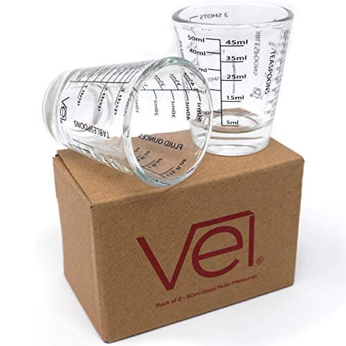 Image of Vel. 50ml Glass Mini Measures - Shots, Milliliters, Tablespoons, Teaspoons, Fluid Oz (Pack of 2)