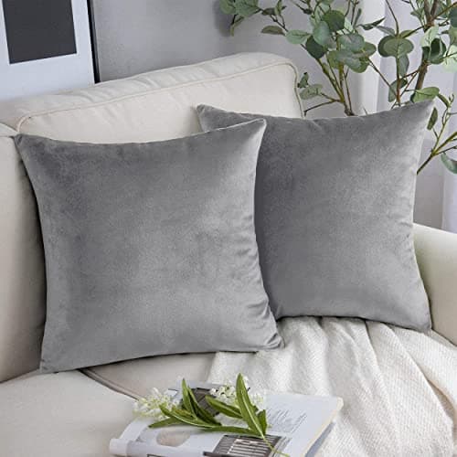 Image of Yorkshire Bedding Cushion Covers 45 x 45 (Pack of 2) - Velvet Square Throw Pillow Cases - Decorative Soft Cushion Cover for Sofa Couch Bedroom with Invisible Zipper (Silver, 18 x 18 Inch (Plain))
