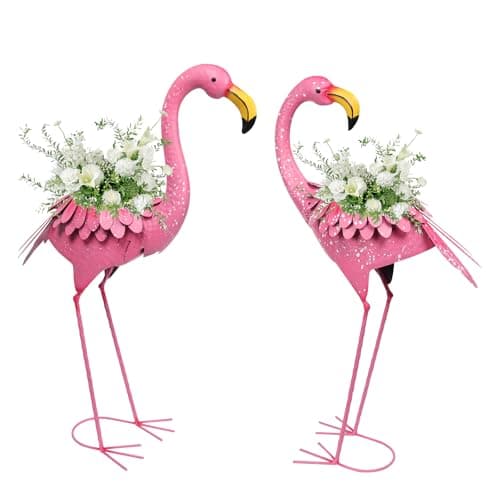 Image of WONDER GARDEN Pink Flamingo Statue-Flamingo Planter Flower Pots - 2 Pack Flamingos Garden Statues Sculptures, Metal Birds Yard Art for Pond, Patio, Outdoor, Porch Decor