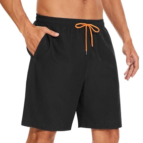 Image of YUTYTH Men’s Swimming Shorts Swim Trunks Waterproof Quick Dry Beach Shorts Surfing Board Shorts with Mesh Liner and Pockets Black